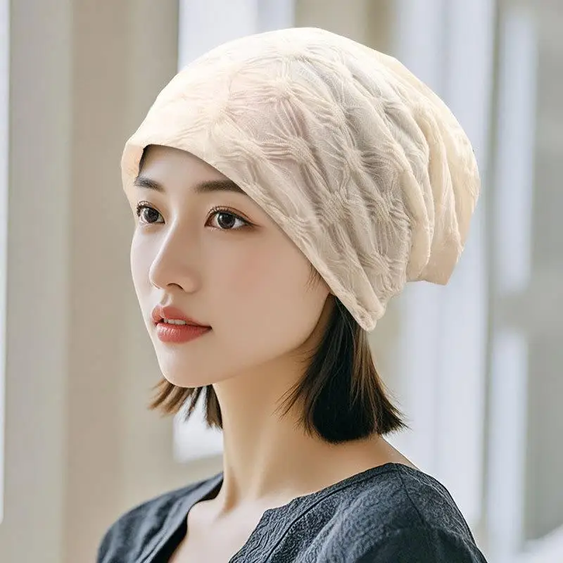 

Womens Thin Bonnet Cap Wrinkled Beanie Hat Solid Color Baggy Head Hats Outdoor Hijab Turban Caps Slouchy Hat Soft Casual Beanies