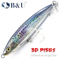 B & U-señuelo de pesca hundido en el mar con impresión 3D, cebo adhesivo, lápiz, agua superior, 150mm, 69,2g, GT, palo de pesca de agua salada, cebo Artificial