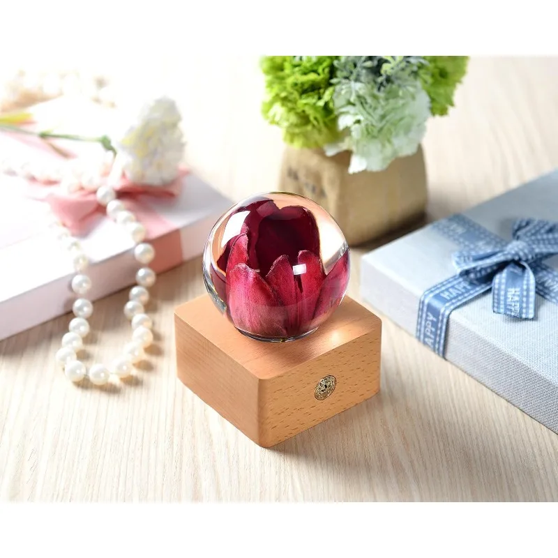 永遠の花 レッドチューリップ 3D クリスタルボール エレガントなプレゼント ガールフレンド 妻 ママ 女性 魅惑的な誕生日 アン