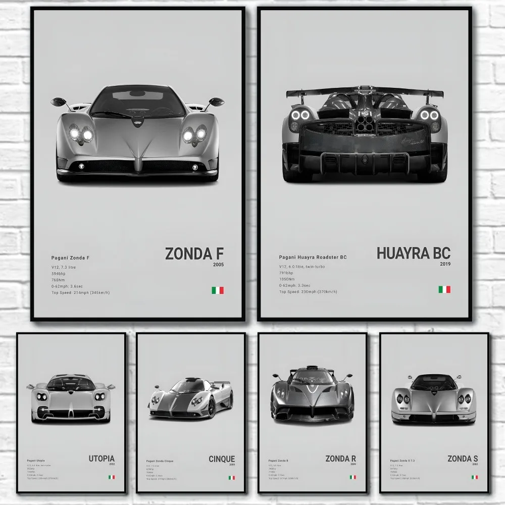 

Cool P-Pagani Supercar HUAYRA BC CINQUE ZONDA R Poster Sticky Wall Art Printing Waterproof Home Living Bed Room Bar Aesthetic De