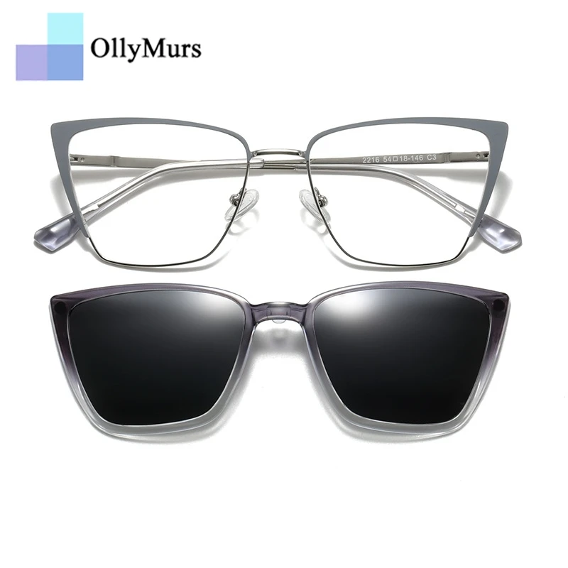 OLLYMURS موضة سبيكة عين القط شفط مغناطيسي ثنائي الغرض إطار نظارات نسائية وصفة طبية بصرية إطار نظارات 2216