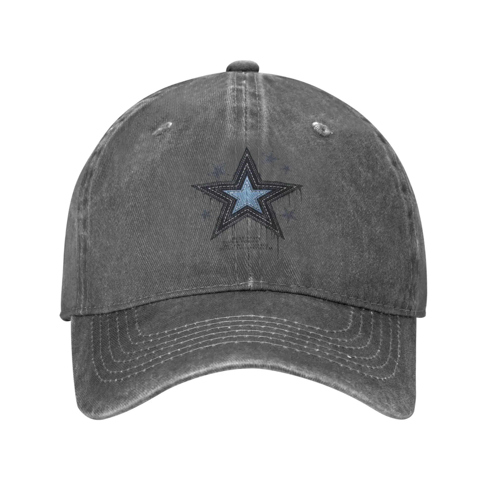 Summer Cap Sun Visor Drip Denim Star Patch Super Power Graphic Hip Hop Caps  Cowboy Hat Peaked Hats