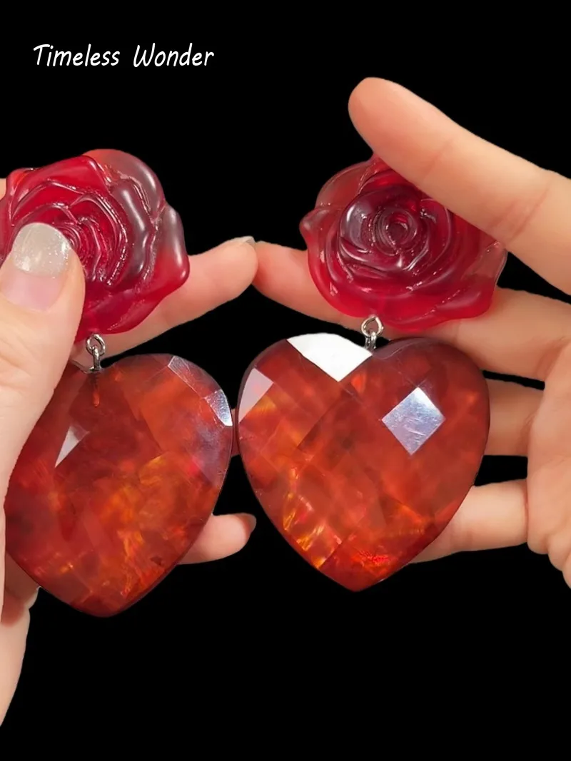 

Timeless Wonder Fancy 3D Resin Floral Heart Clip on Earrings for Women Designer Jewelry Punk Trendy Rare Top Oversize 4370