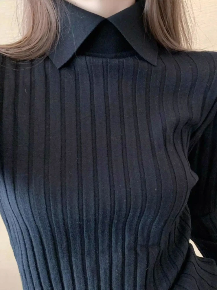 

Новые мягкие теплые базовые вязаные пуловеры с воротником-поло, женские осенне-зимние свитера с длинными рукавами, облегающие трикотажные топы в корейском стиле