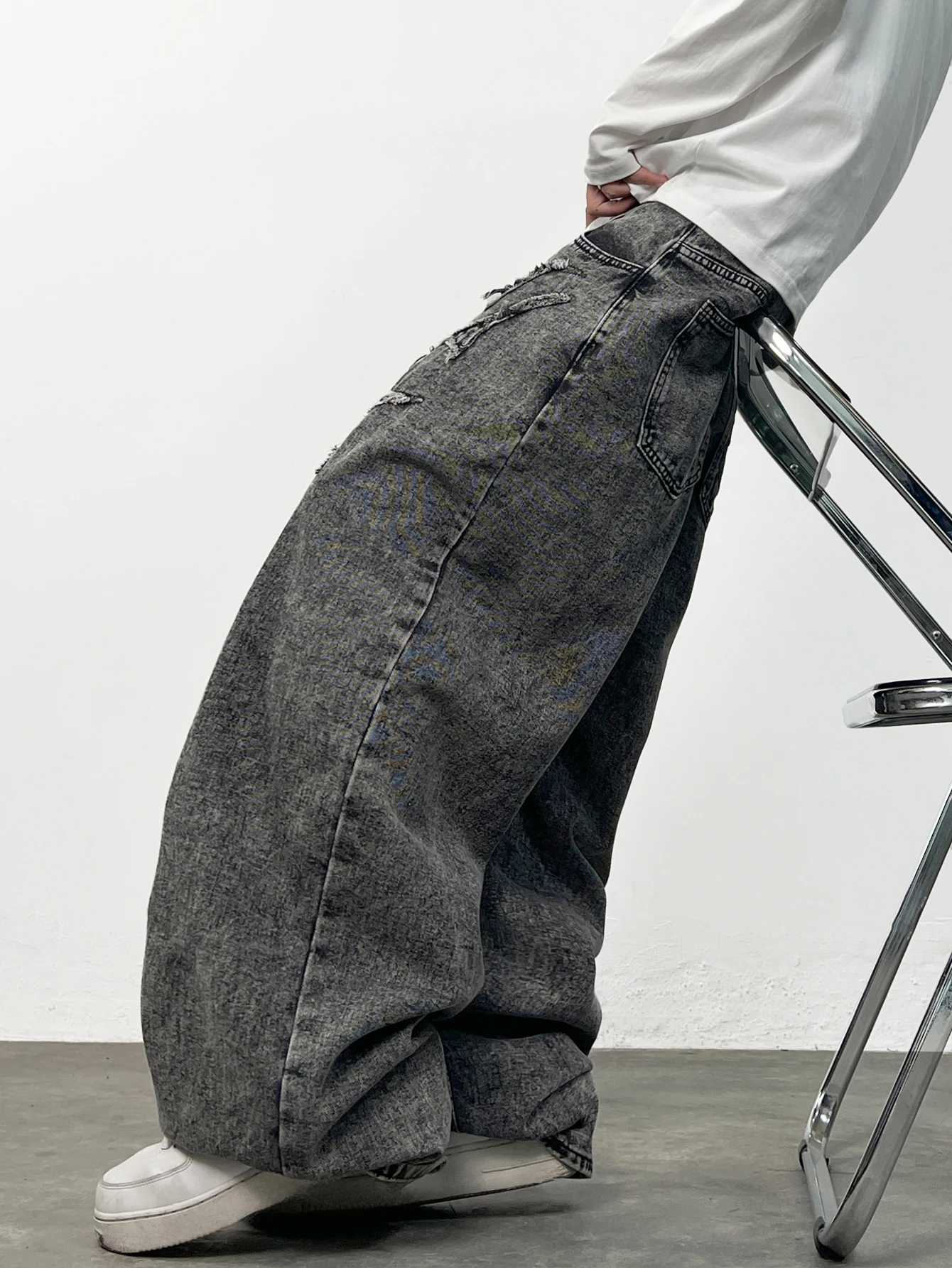 High Street Vintage Washed Distressed Patch Embroidery Baggy Jeans Men Y2K Street Skate Style Trendy Versatile Wide-Leg Pants