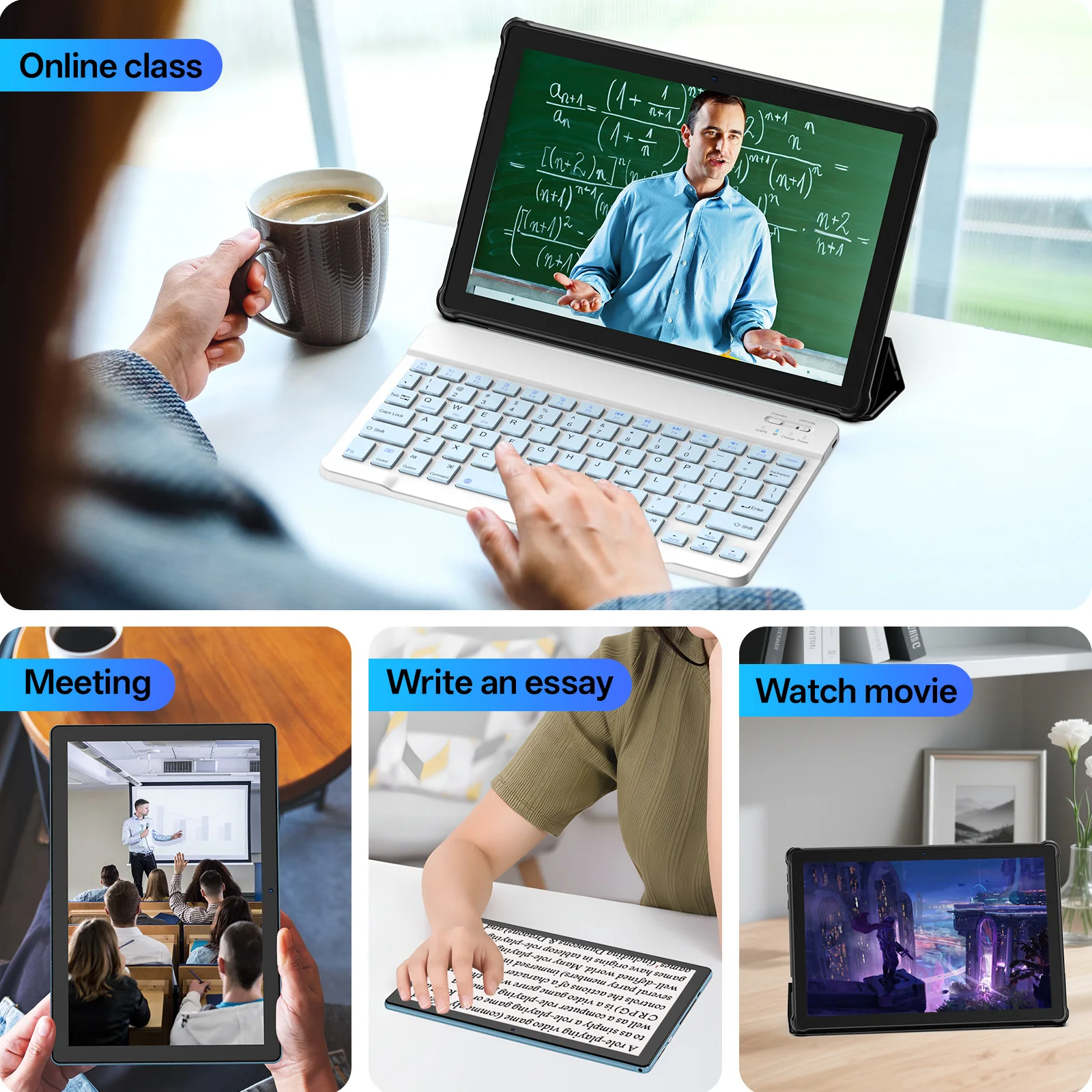 تابلت Android 15 مقاس 10 بوصات، وذاكرة وصول عشوائي 12 جيجابايت (3 جيجابايت + 9 جيجابايت قابلة للتوسيع) + تخزين 64 جيجابايت، يدعم توسيع تخزين 600 جيجابايت، وواي فاي 5 جيجابايت، وكاميرا مزدوجة