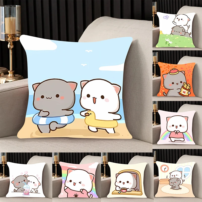 

home decor Pillow Cover Peach cat iving room bedroomo office car 45x45 Dakimakura Throw Pillows Square Pillowcase Cute Decor