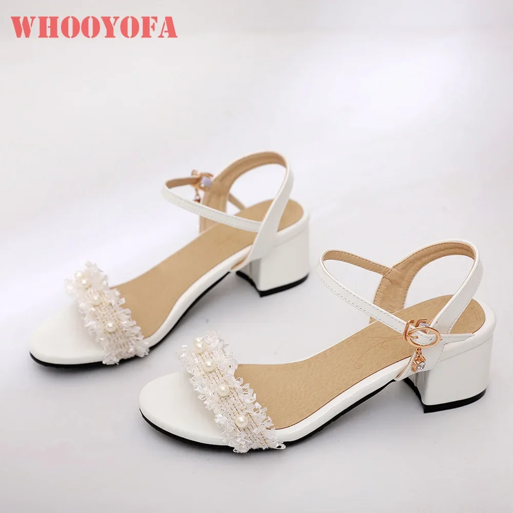 

Совершенно новые модные белые, черные женские босоножки с открытой пяткой, женская обувь на среднем массивном каблуке, большие маленькие размеры 31, 43, 47 52