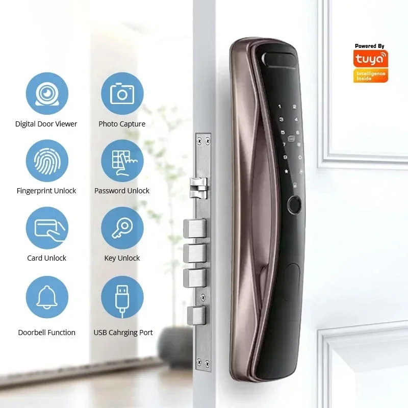 Kadonio Anti Theft Smart Camera Locks Touch Keypad Fingerprint Digital Tuya Wifi Door Electric Locks