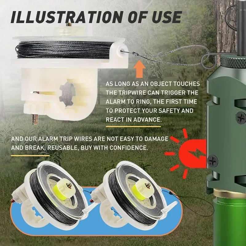Camping Perimeter Alarm Trips Wire with Reusable Reel Outdoor Tent Periphery Trips Alarm Wire Cord Trigger Rope for Camp