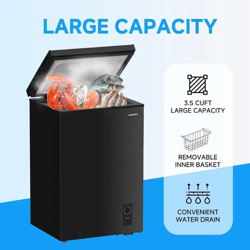 BANGSON 3.5 قدم مكعب، فريزر عميق مدمج مع سلة قابلة للإزالة، ترموستات قابل للتعديل، موفر للطاقة، صغير هادئ
