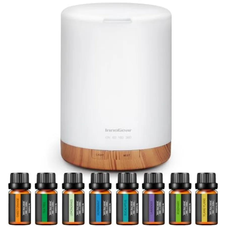 

Aromatherapy and 8 Essential Oils Set, 300ml Premium 5-in-1 Ultrasonic Essential Oil s Scent Humidifier Aroma Vaporizer Auto-Of