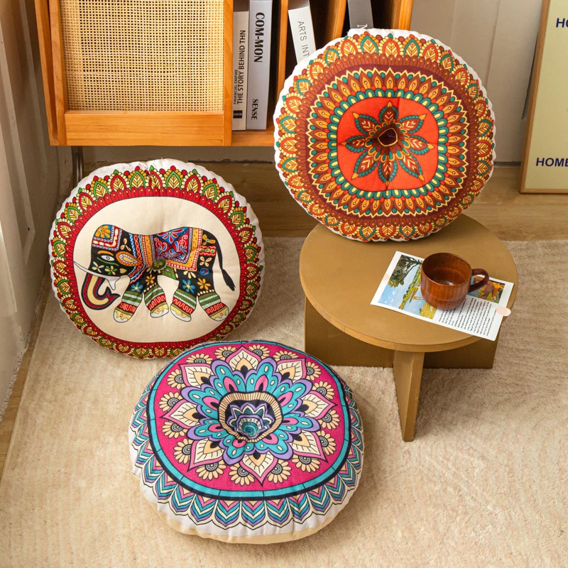 Retro Ethnic Style Pillow Sofa Living Room Light Luxury Tatami Futon Cushion Waist Support Cushion Waist Support Round Pillow