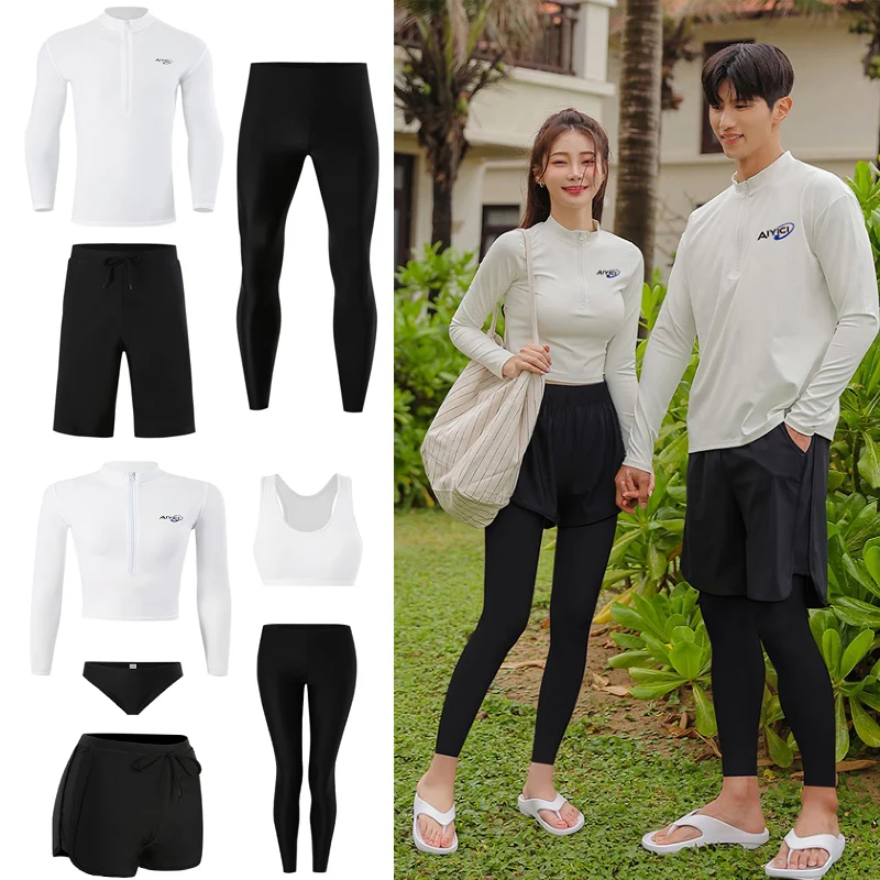 Rash Guards Männer Frauen 3/5 Stück Langarmhemd Shorts Hosen Paare Bade bekleidung Surfen Badeanzüge solide Rash guard Neopren anzüge