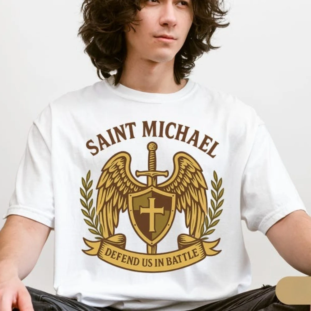 

Saint Michael Shirt Catholic St Michael The Archangel TShirt Catholic Gift for Men Women Unisex Tee Daily Life Casual Tops