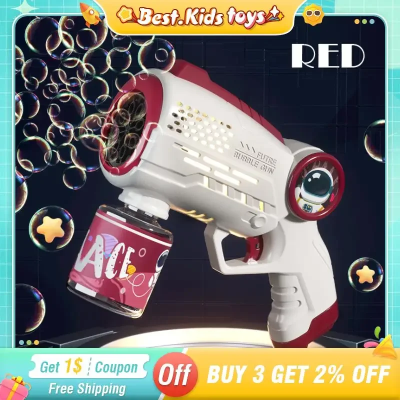 Máquina de burbujas de luz automática espacial eléctrico de astronauta, pistola de burbujas con mango, baño de playa, juego al aire libre, juguetes de fantasía para niños, regalos