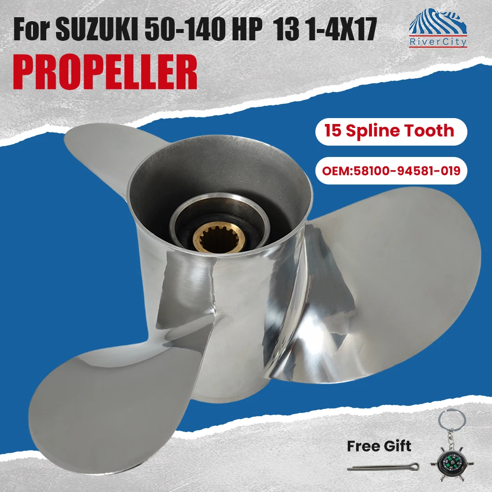 

For Suzuki 60hp 70HP 75hp 85HP Outboard Propeller 13 1/4x17Boat Motor Stainless Steel Screw Marine Engine 3 Blade 15 Spline