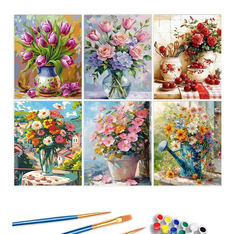 GATYZTORY DIY Coloring By Number Kits Colorful Flowers Painting By Numbers Drawing Canvas Vase Hand Painted Art Gift Home Decor