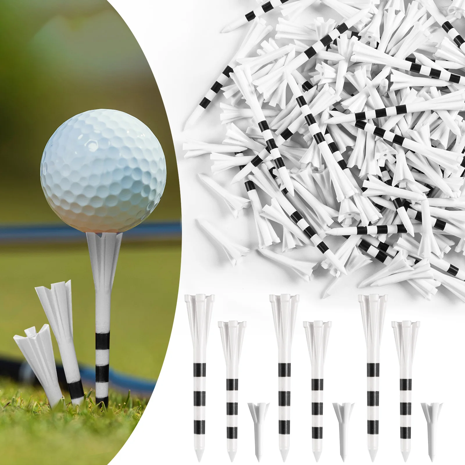 

170 упаковок пластиковых футболок для гольфа с 5 зубцами, 3 размера в ассортименте, 100 шт., 83 мм, 40 шт., 70 мм и 30 шт., 38 мм, пластиковые футболки для гольфа