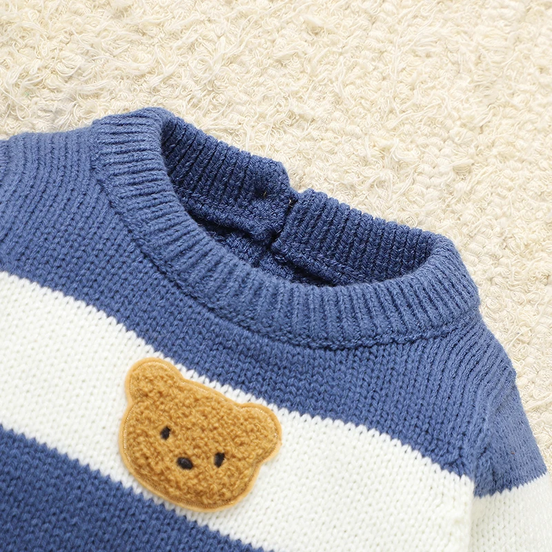 Cute Baby Rompers Jumpsuits Clothes Blue White Stripes Knitted Newborn Boys Girls Outfits One Piece Infant Toddler Overalls Wear