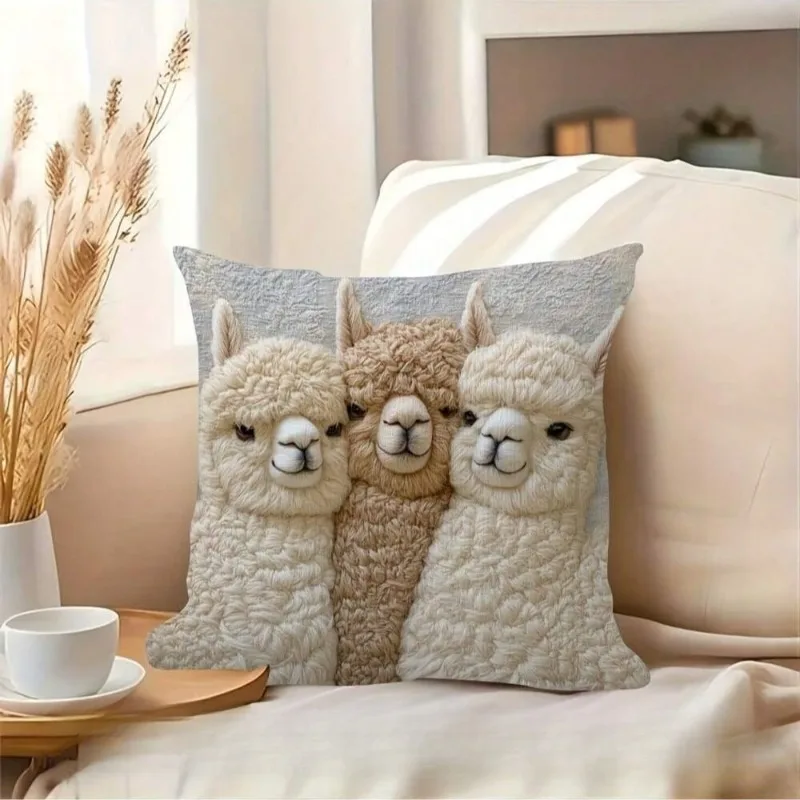 Fodera per cuscino a forma di alpaca, morbida in peluche corto, per divano, auto, testiera del letto, decorazione