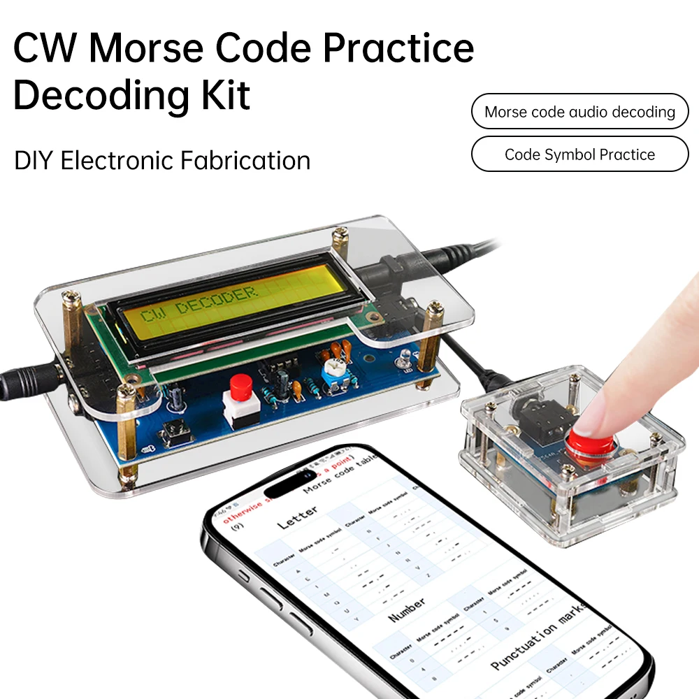 DC 9V CW Decoder Morse Code Reader Translator Board Ham Radio Essential Module Accessory LCD Display Welding Practice Kits