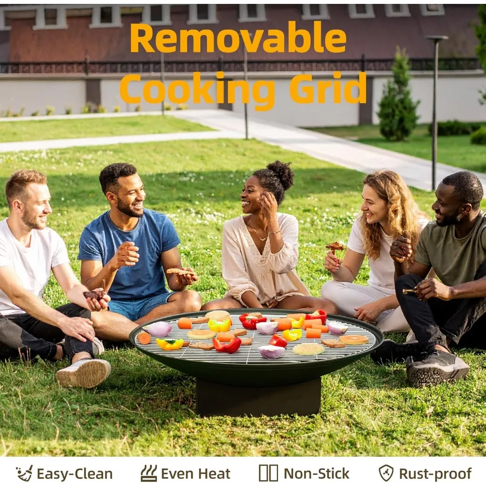 طاولة كبيرة لحفرة النار لحرق الخشب في الهواء الطلق مع شواية وغطاء للفناء الخلفي