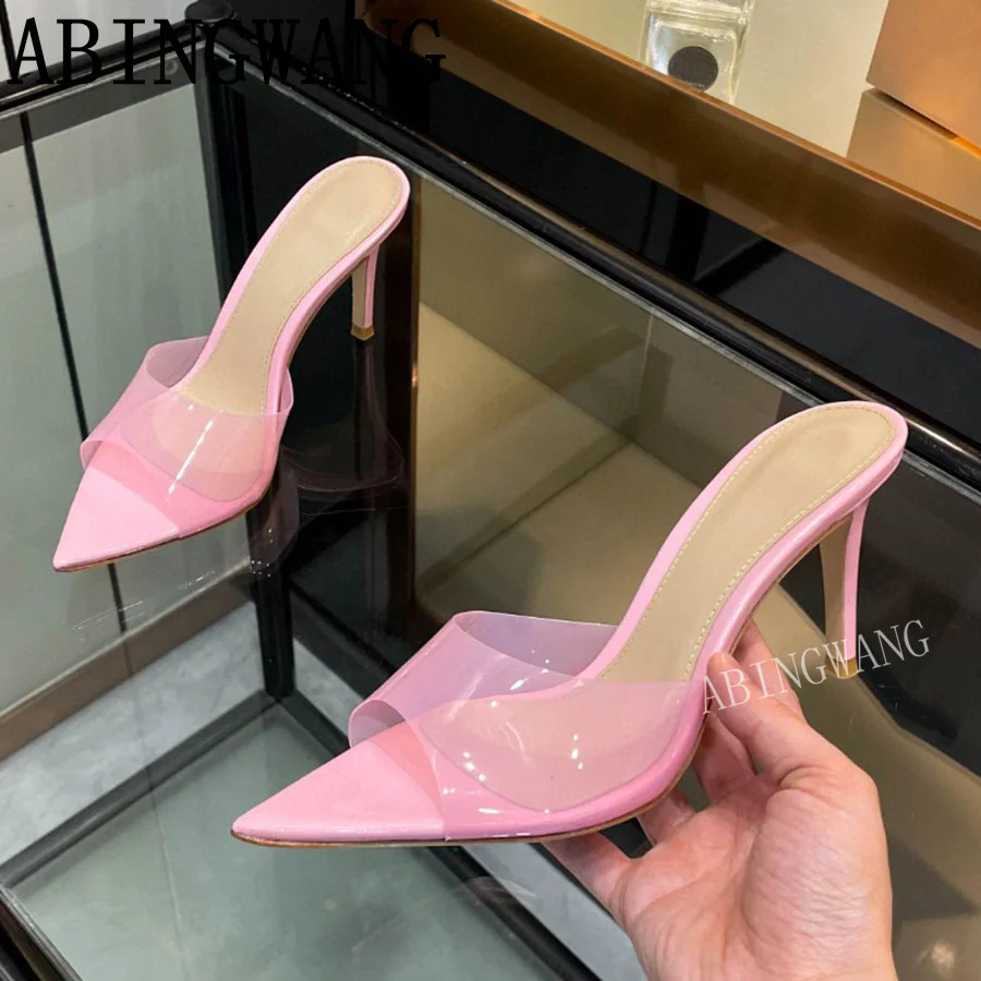 Zapatos de tacón alto finos de PVC para Mujer, zapatillas con punta abierta y punta abierta, zapatos sexys de pasarela para fiesta, sandalias de vestir, novedad de verano 2024