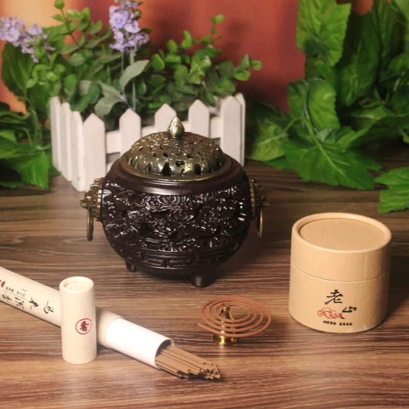 Ebony Double Dragon Yunding Incense Coil Joss-Stick Dual-Purpose Stove with Copper Gourd Festival Gifts for Personal Use and Gif