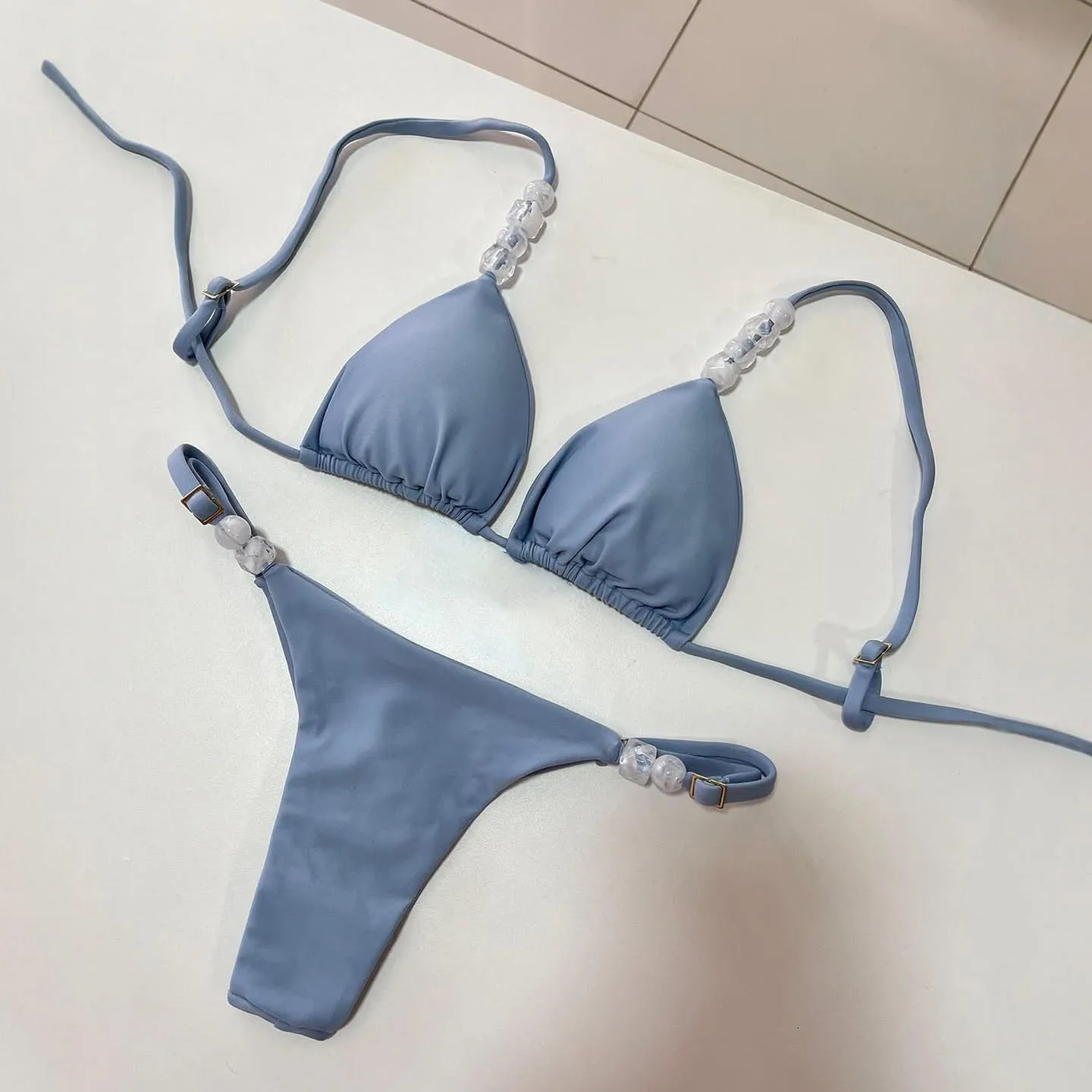 

Сексуальное бикини с лямкой на шее, пуш-ап, женский купальник с каменным бисером, купальный костюм, купальник из 2 предметов, пляжная одежда, купальщица, бикини