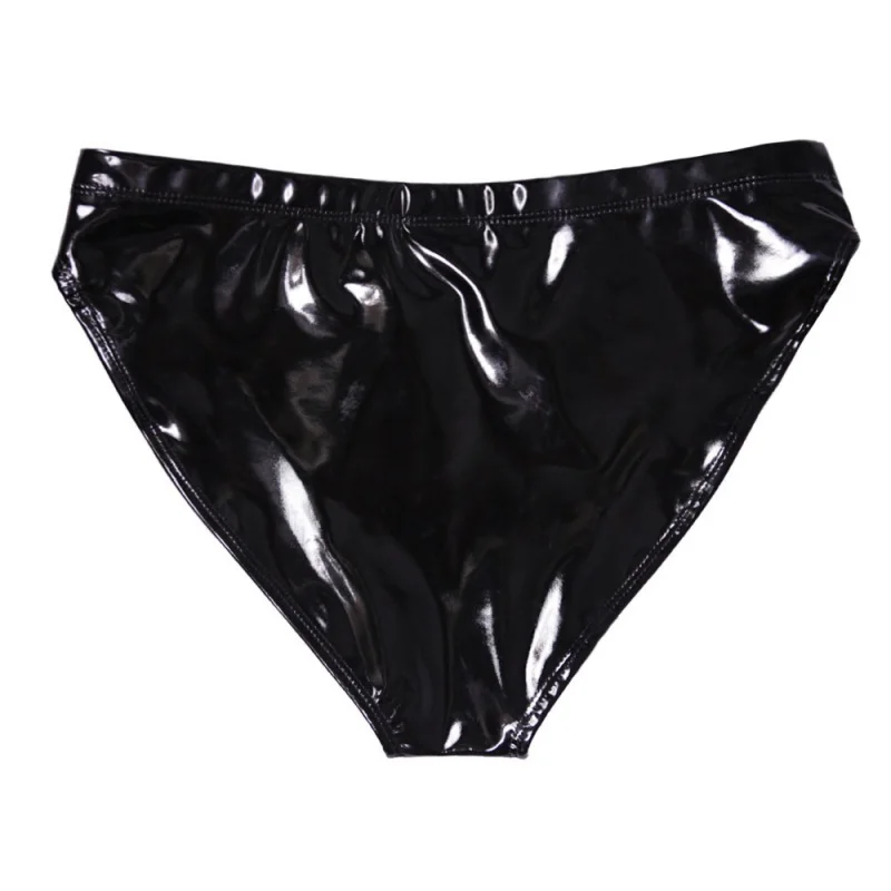 Glossy Briefs For Pole Dancing Imitation Rubber Clothing Sexy Sheath Bright Mirror Patent Leather Women's High-Waisted Panties