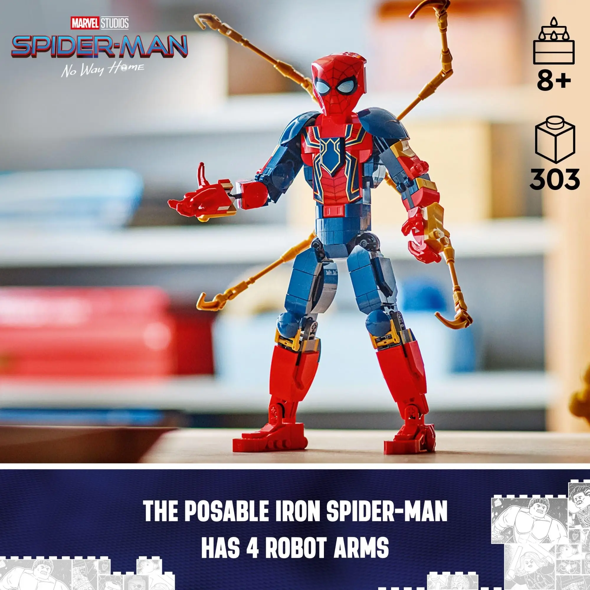 LEGO Marvel Iron Spider-Man Construction Figure, Super Hero Marvel Toy Posable Spider-Man Action Figure with Armor 76298