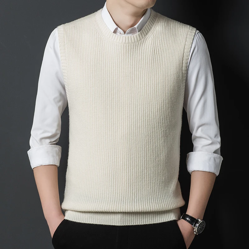 Men's thick knit autumn and winter solid color round neck bottoming sweater vest men's sweater