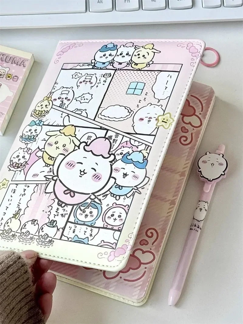 Chiikawa MINISO Anime Kawaii Ins moda A5 cuaderno de cuero lindo dibujos animados páginas de colores libro de contabilidad de mano engrosado regalos para estudiantes