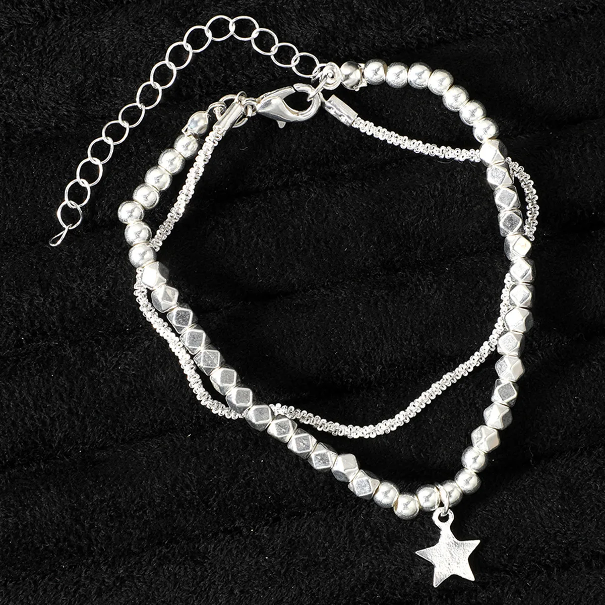 2Pcs Hot Selling Flash Broken Silver Five-Pointed Star Pendant Double Layer Alloy Bracelet for Ladies Fashionable and Luxury