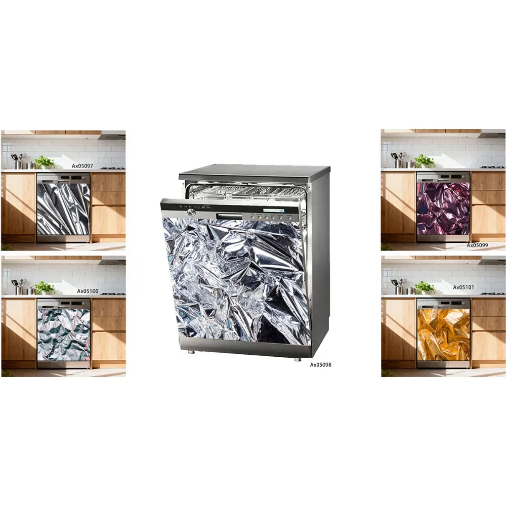 Crinkled Metallic Foil Laser Holographic Dishwasher Door Sticker for Washing Machine Cabinets Wardrobe Door Aesthetics Decor