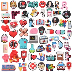 1-62PCS Ecg Monitor Heart Microscope First Aid Kit Doctor Nurse Shoe Charms Hole Slipper Decoration Shoe Accessories Ornaments