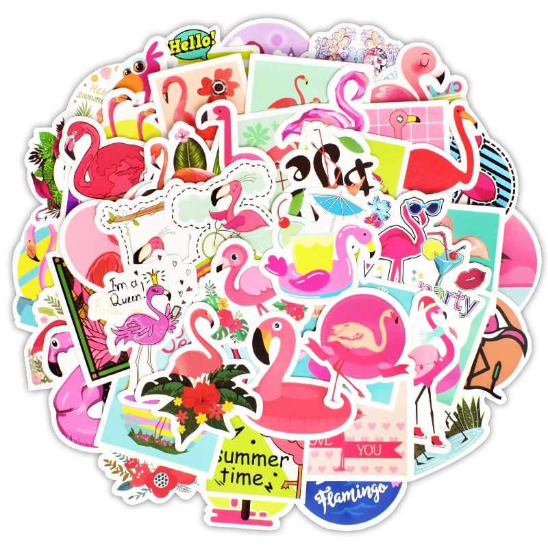 50 PCS Passion Flamingos Mix Stickers for Bicycle Skateboard Scrapbooking Motorcycle Helmet Phone Waterproof Sticker for Kid Toy