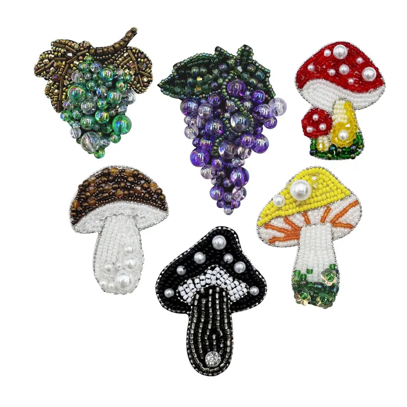Handmade beaded colorful mushroom clothing embroidery accessories fabric patch