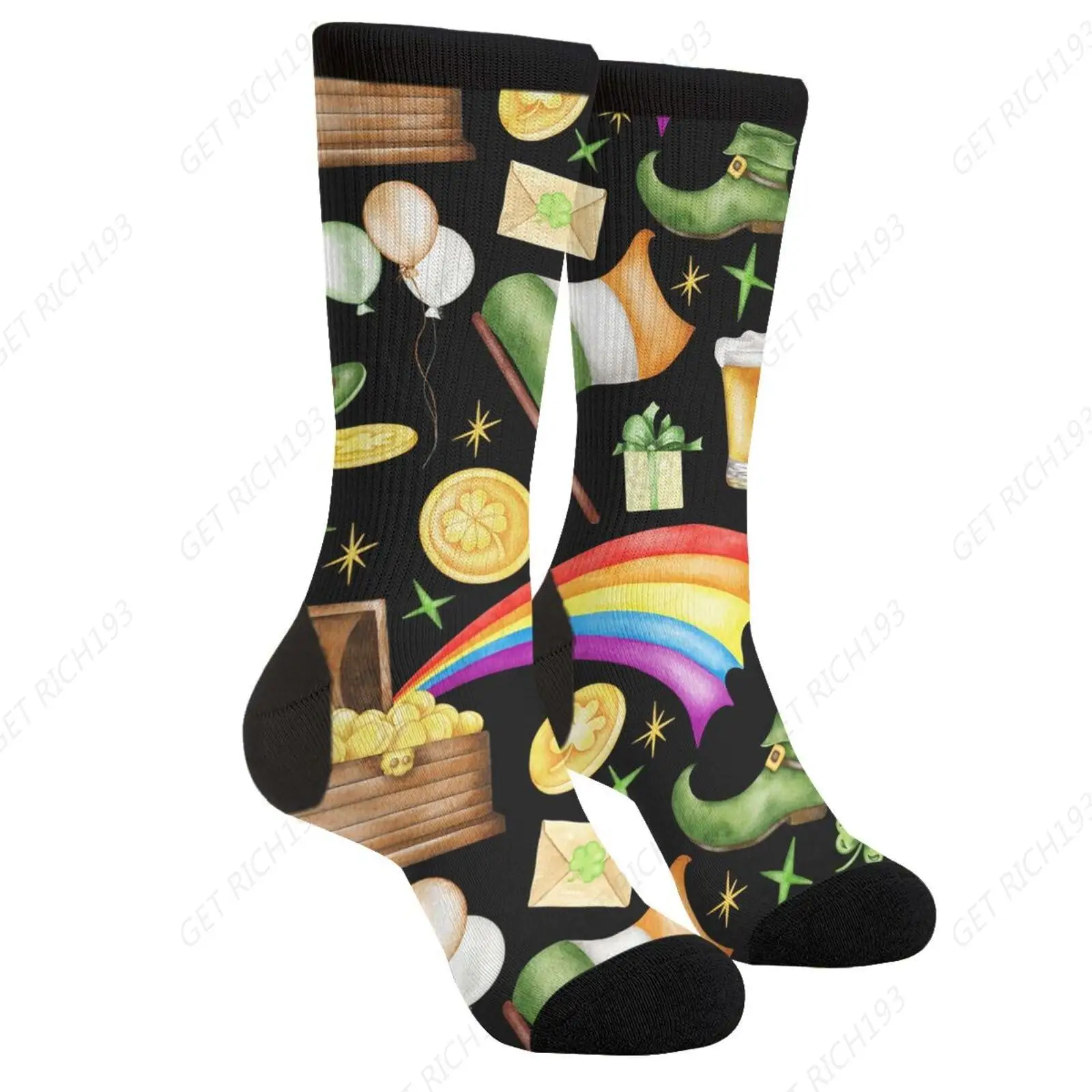 

День Святого Патрика, пивная шляпа с золотой монетой, радужная новинка, забавные носки для экипажа, модные удобные мужские и женские сумасшедшие носки