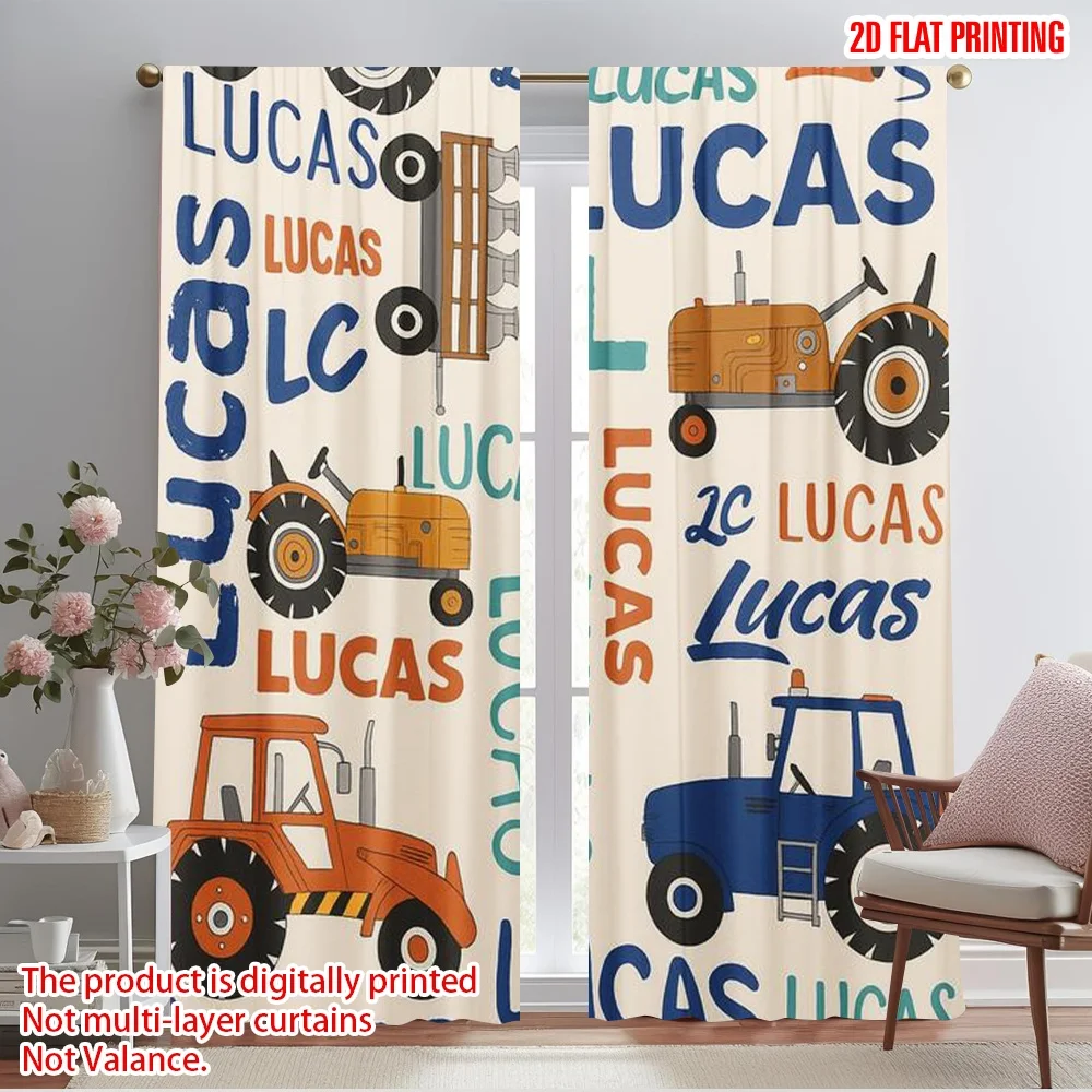 2pcs,2D plane printing Curtains Roller Blinds Tractor Parade Polyester Woven (without rod) Home Decor Ldeal for Living Room,