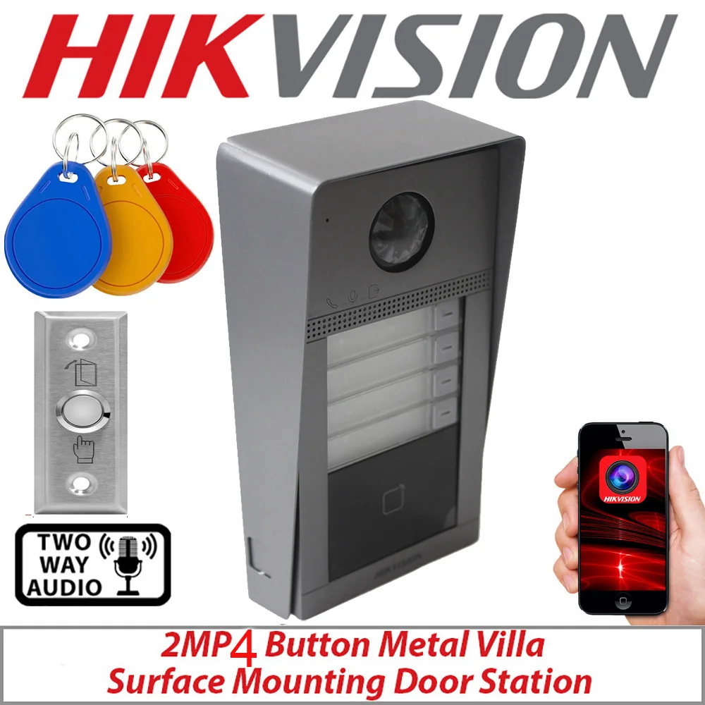 Hikvision Mutil language Wifi 4 Button Metal Villa Door Station POE Internal Mifare Card  2MP Video Intercom Wifi DS-KV8413-WME1