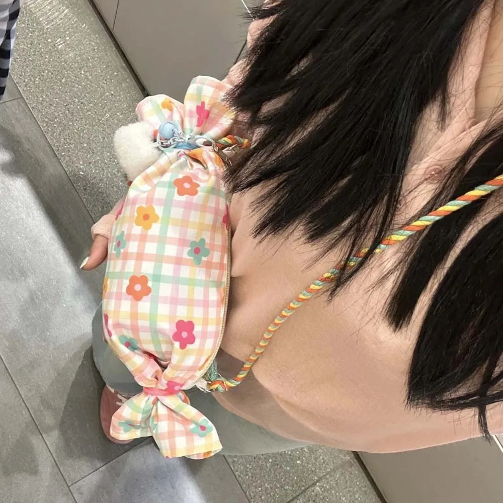 

Sweet Candy Design Shoulder Bag Flower Macaron Color Sugar Shaped Crossbody Bag Stripe Portable Creative Bundle Pocket Student