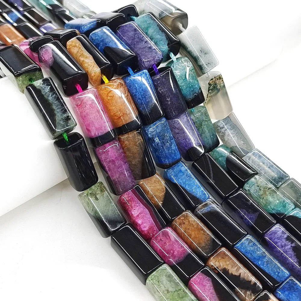 10x20mm Cuboid Beads Natural Stone Multicolor Uruguayan Agate Quartz Druzy Rectangular Prism Crystal Bead for DIY Jewelry Making