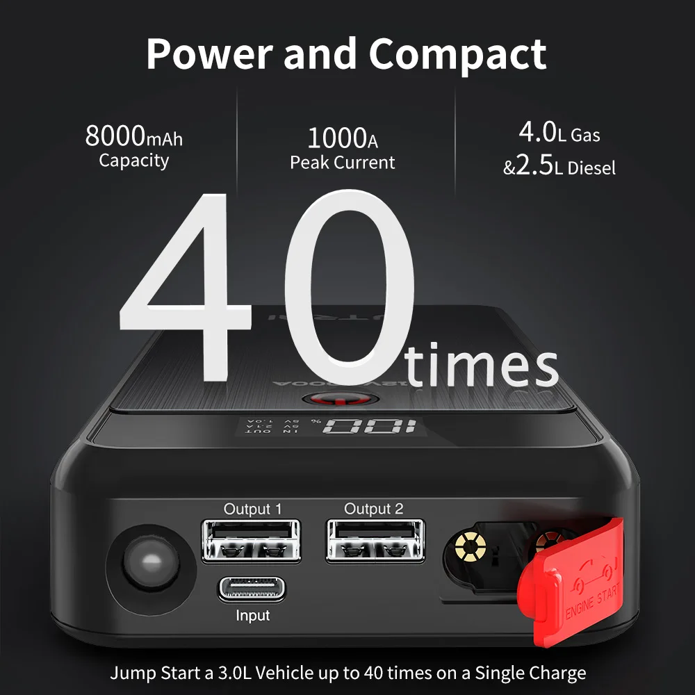 UTRAI  8000mAh Car Jump Starter Battery Charger 1000A Emergency Power Bank Booster with LED Lighting Starting Device