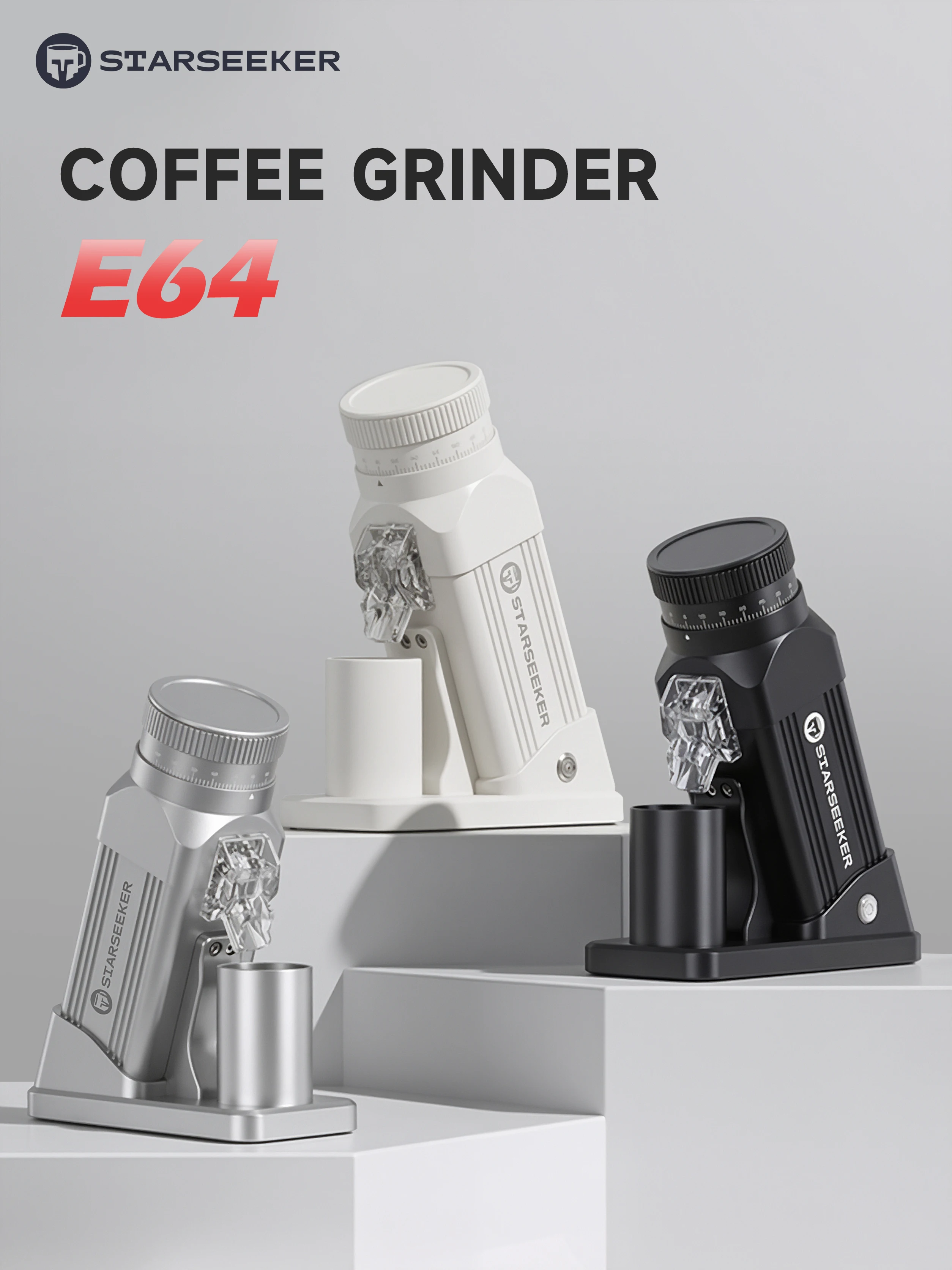 STARSEEKER E64 Electric Coffee Grinder 64MM Espresso Titanium Flat burr Stepless Fineness Adjustment Home Bean Grinder Black