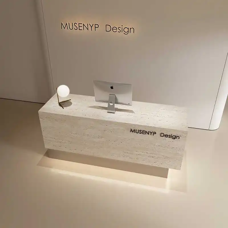 

Sophisticated Modern Front Desk with Storage and Shelves Office Reception Area Hotel Lobby Furniture Executive Check In Counter