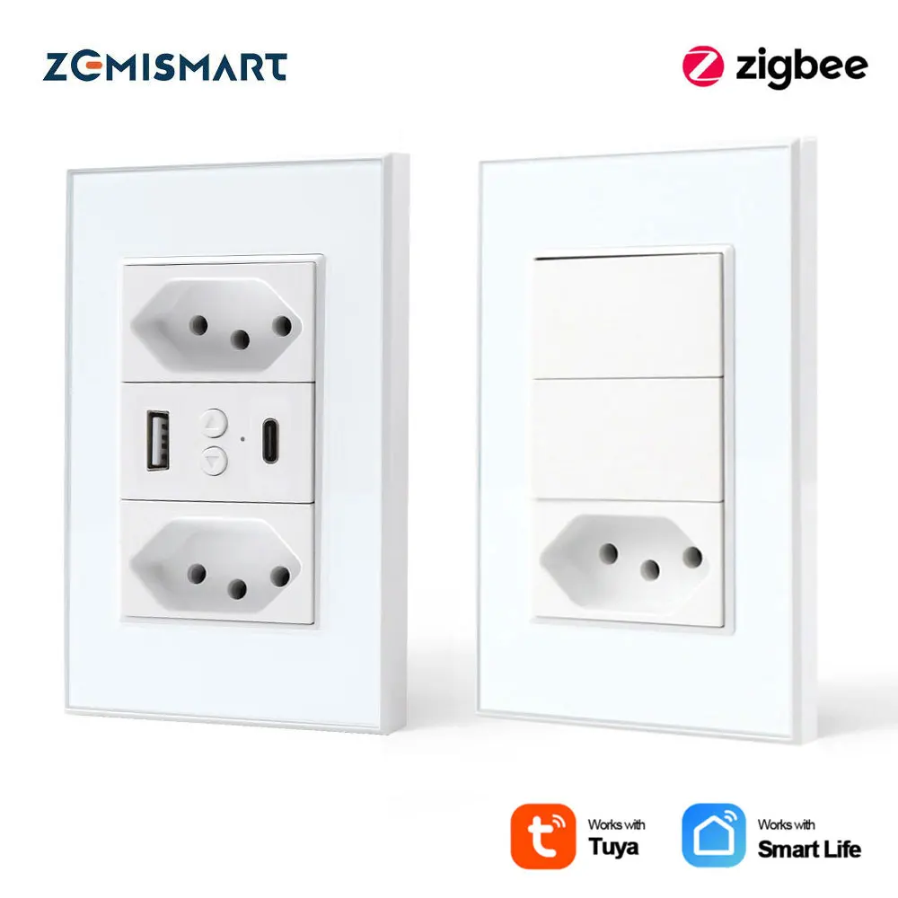 

Benexmart Tuya Zigbee 10A 20A Brazil Socket with Dual Light Switch Alexa Google Home Control Smart Wall Outlet 110V 220V