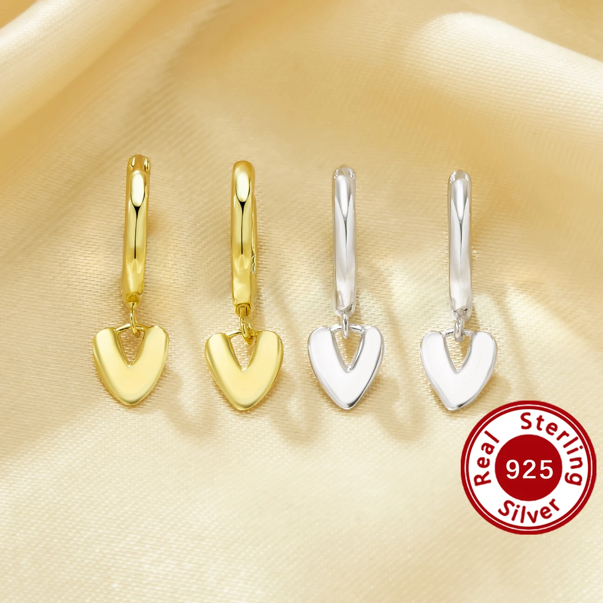 1Pair Heart Hoop Earrings Settings,Solid 925 Sterling Silver Gold Plated Earrings,Simple Heart Earrings,DIY Earring 6370015