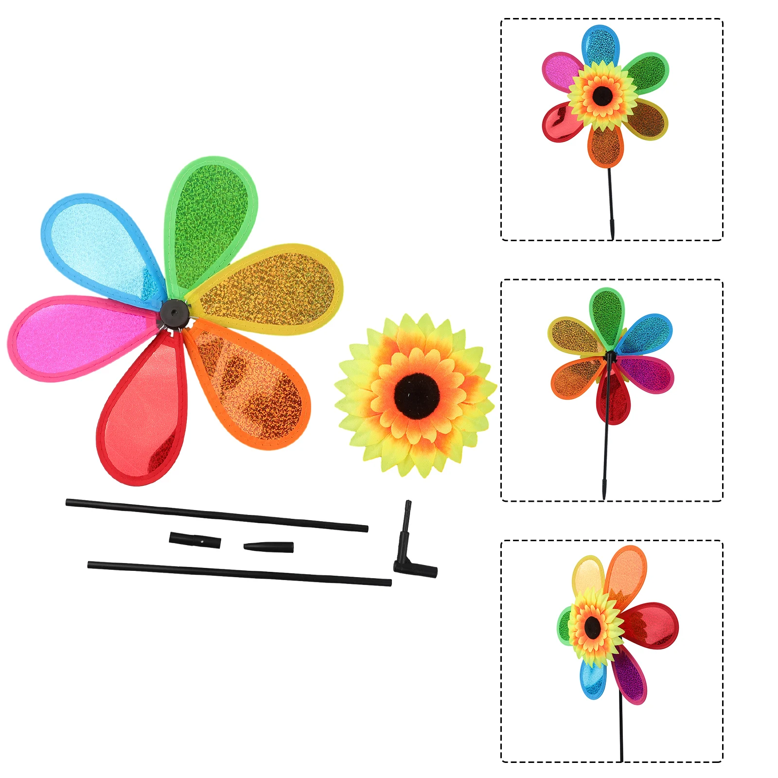 Practical Wind Spinner Sunflower Windmill Decoration Eye Catching Foldable Garden Outdoor Plastic Sequined Tent